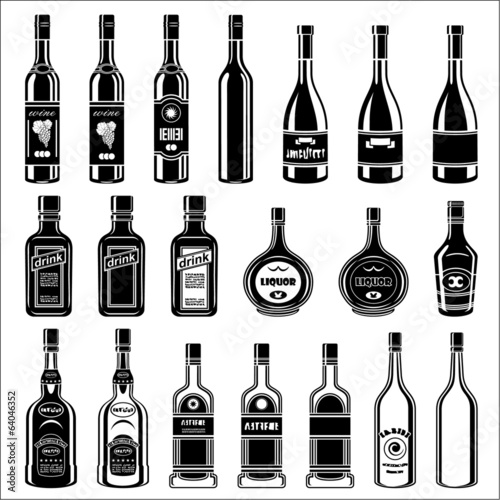 Set of alcohol bottles.