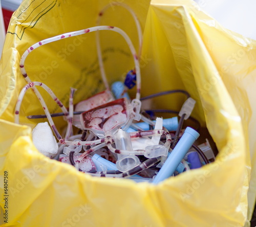 Discarded blood tubes and needles 