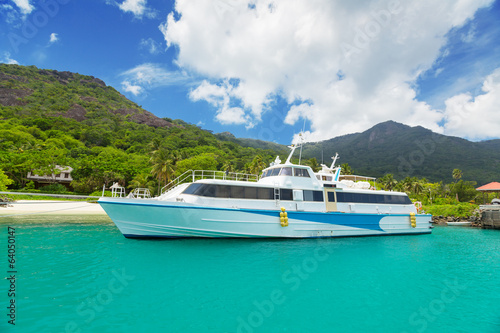 Boat at tropical blue lagoon