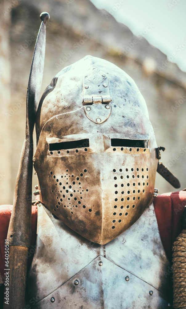 Naklejka premium Medieval Knight In Helmet