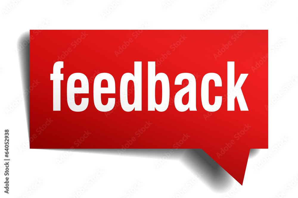 Feedback red 3d realistic paper speech bubble isolated on white Feedback red 3d realistic paper speech bubble isolated on white