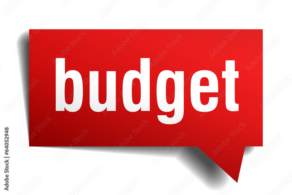 Budget red 3d realistic paper speech bubble isolated on white Budget red 3d realistic paper speech bubble isolated on white
