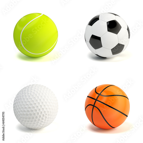 Sport balls on white. Soccer, tennis, golf, basket balls