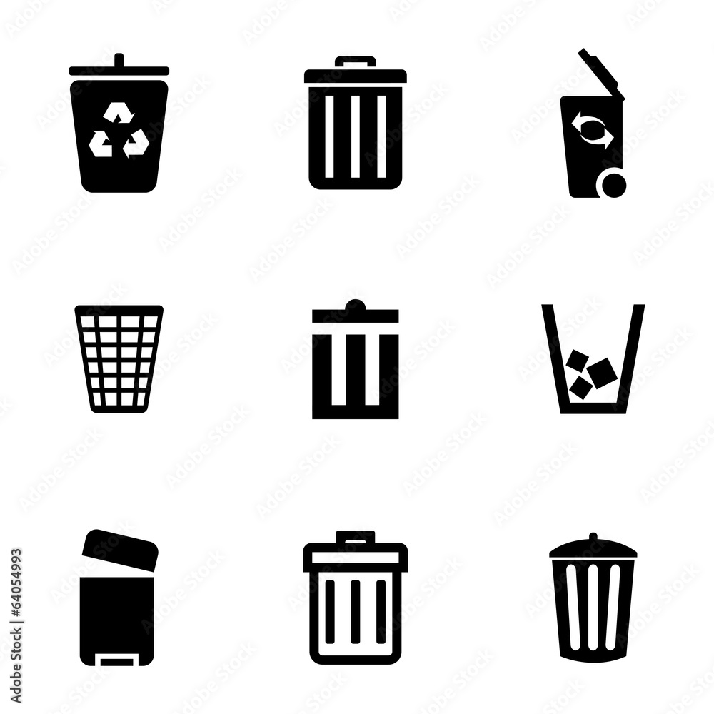 Vector black trash can icons set Stock Vector Adobe Stock