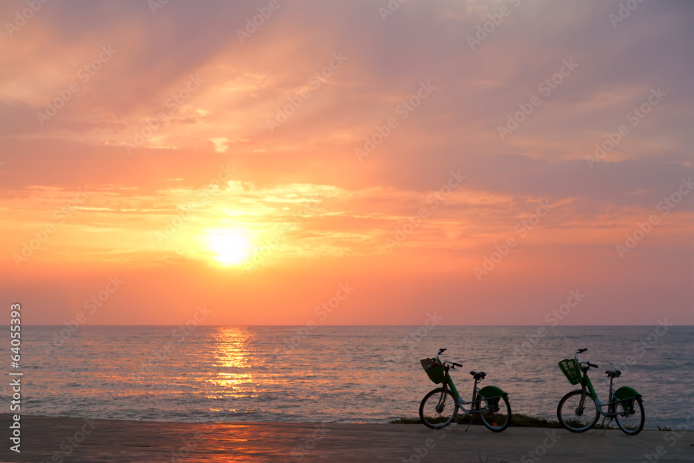 Fototapeta premium Two bicycles on Batumi beach