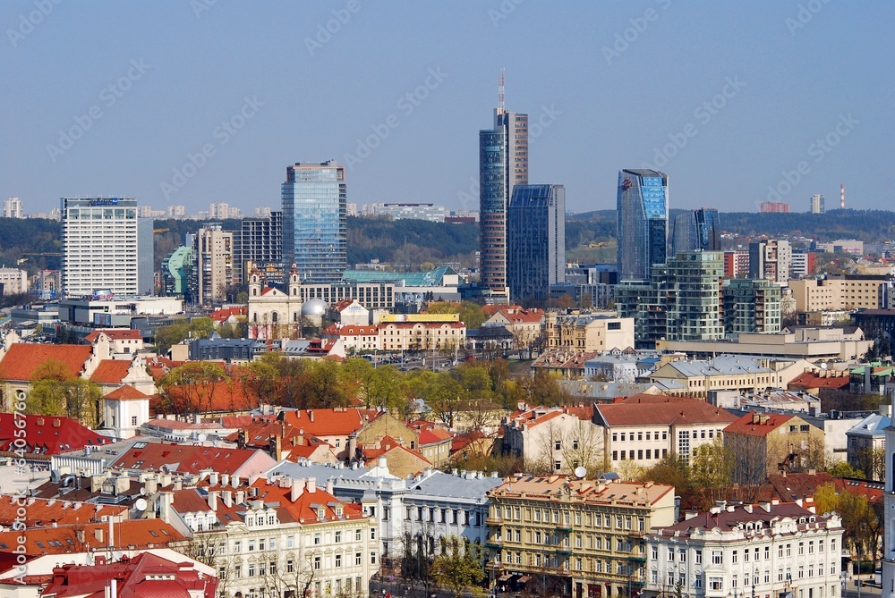 Panoramic View of Vilnius City Old Town and Modern Buildings
