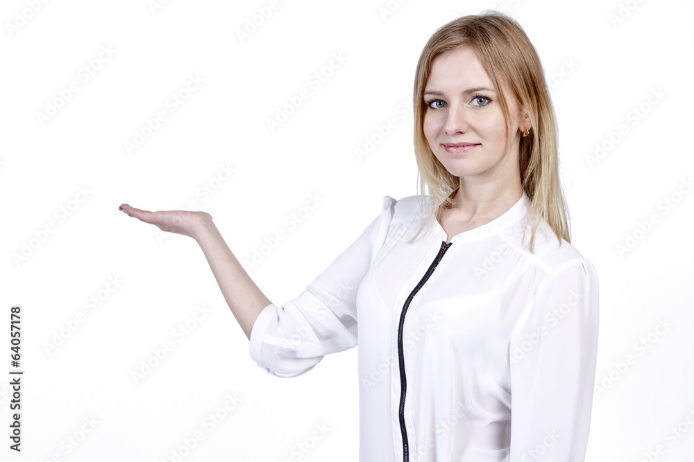 Beautiful young blonde holding an imaginary object Beautiful young blonde holding an imaginary object
