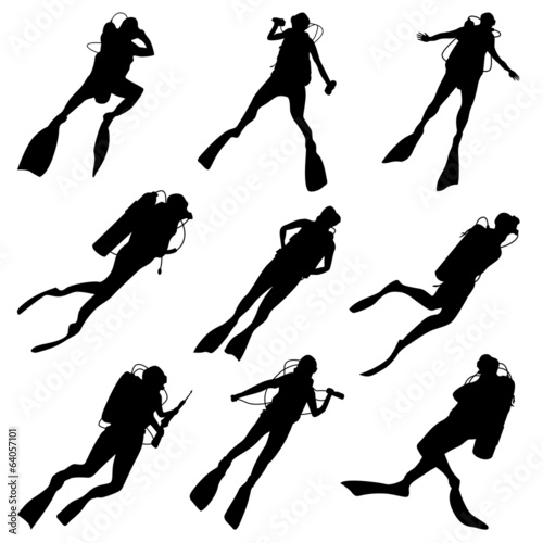 Set silhouettes of divers.