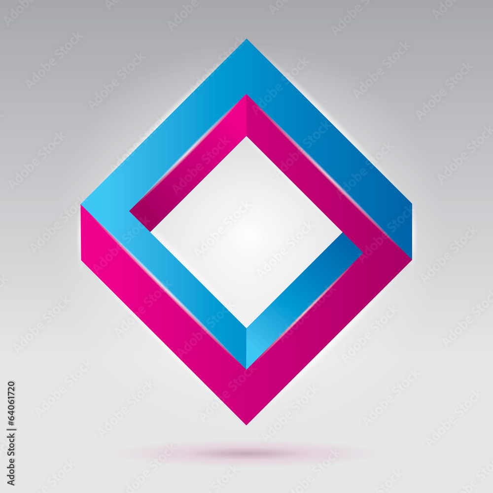 Pink-blue impossible figure, vector rhombus, abstract objects Pink-blue impossible figure, vector rhombus, abstract objects