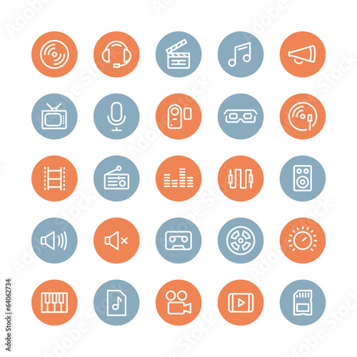 Sound and video flat icons set