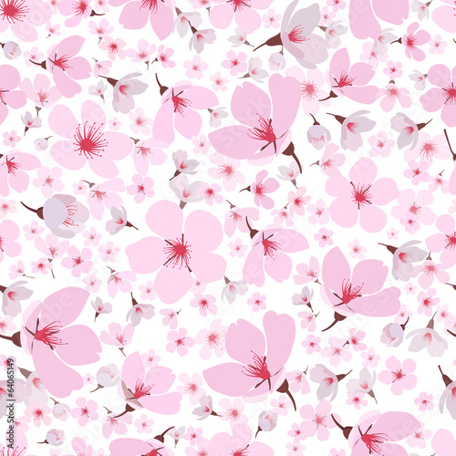 Seamless pattern of pink spring Sakura blossom