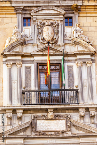 Ornate Spanish Government Building Window Crest Flags Granada