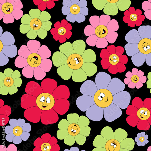 Seamless pattern with smile and flofers