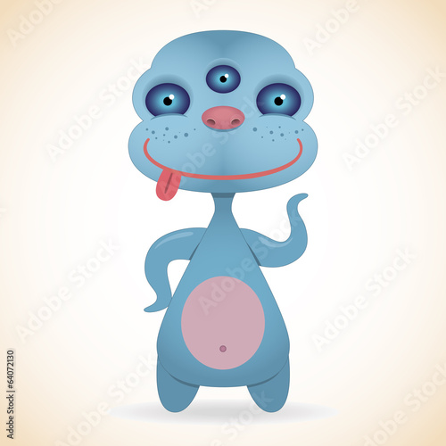 Three-eyed blue monster