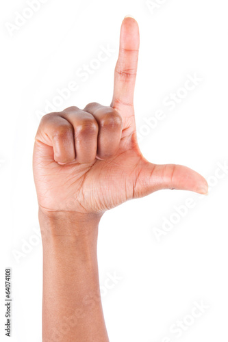 African American hand making l letter gesture