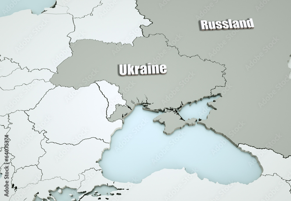 Ukraine mit Krim und Russland Map - detailreich -