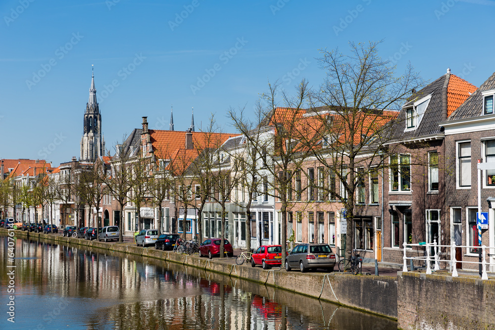 Cityscape of Delft with historic houses, the Netherlands