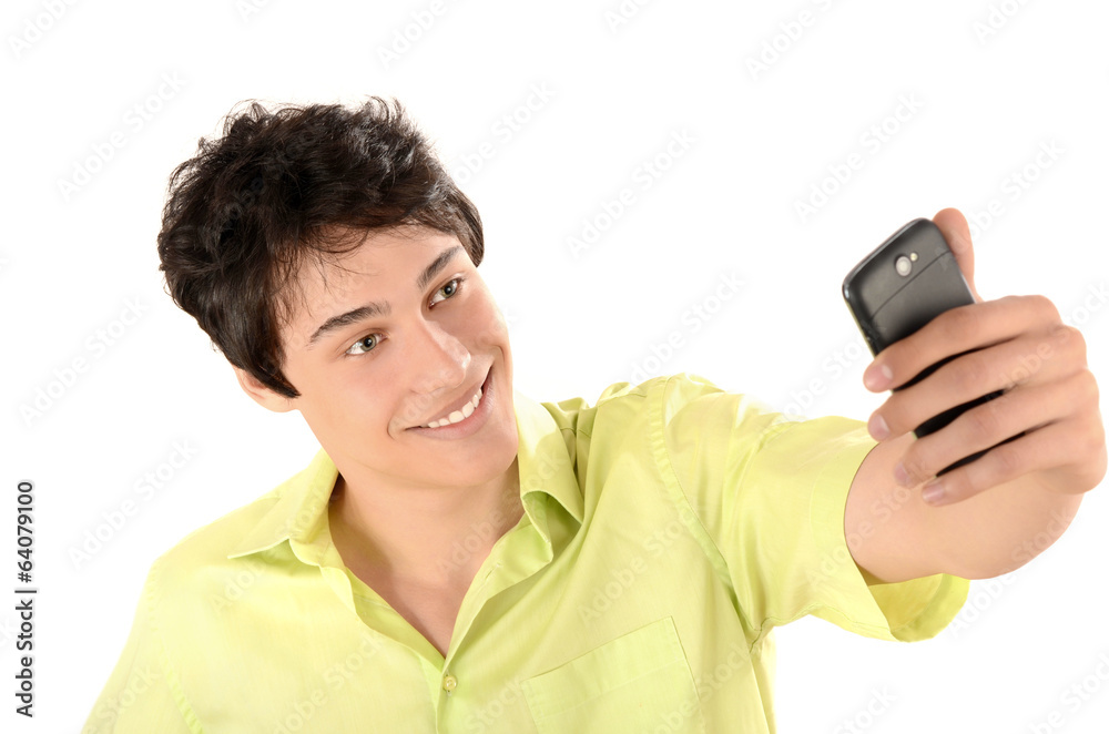 Happy businessman taking a selfie photo with his smart phone.