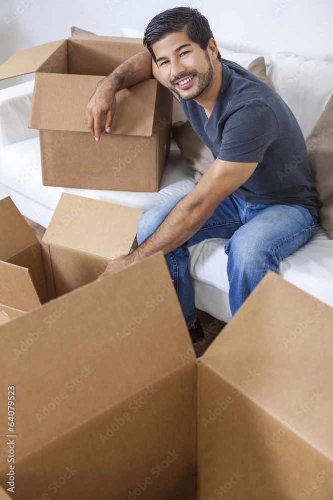 Asian Chinese Korean Man Unpacking Boxes Moving House Asian Chinese Korean Man Unpacking Boxes Moving House