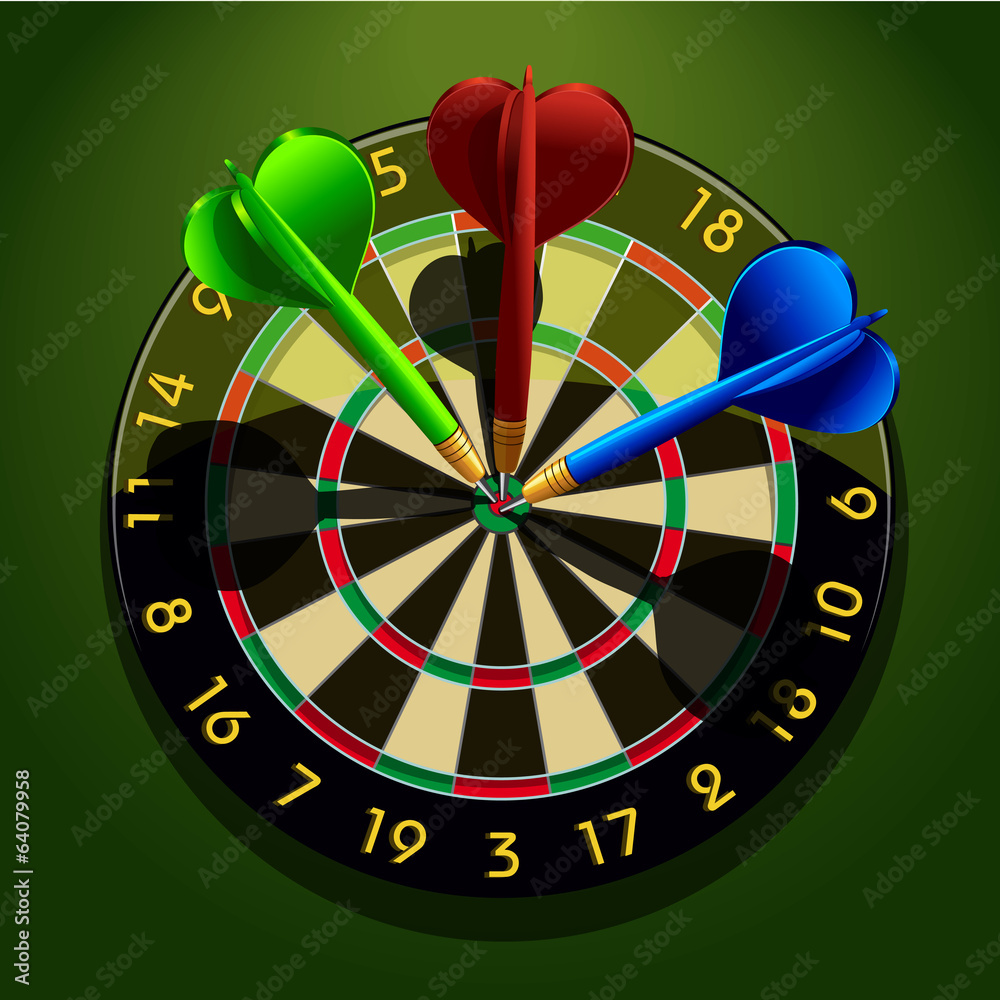 Dartboard with darts in the center Stock Illustration | Adobe Stock