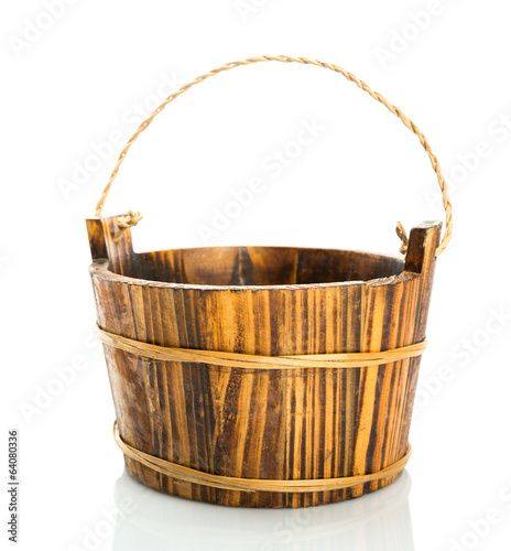 Wooden bucket on white background