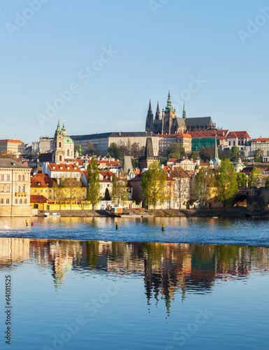 View of Charles bridge over Vltava river and Gradchany (Prague C