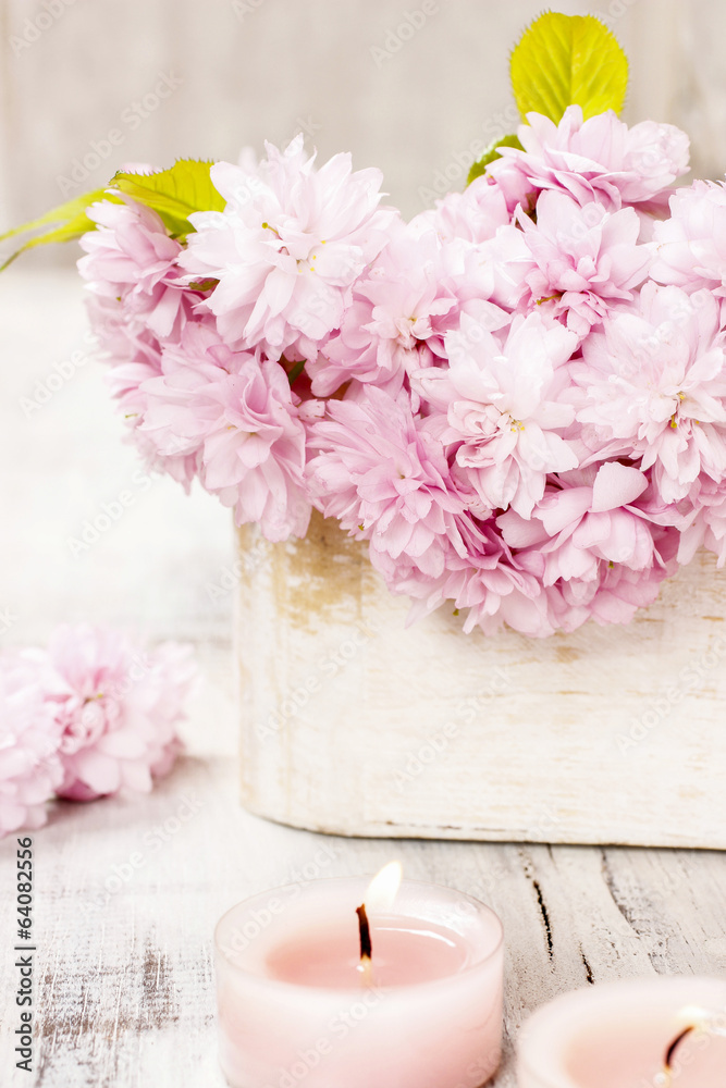 Bouquet of beautiful flowering almond (prunus triloba)