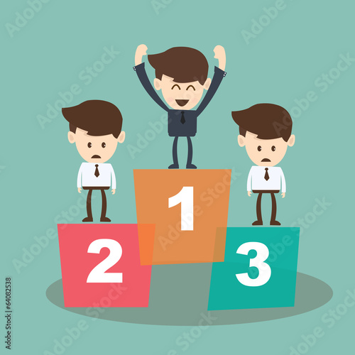 Businessman proudly standing on the winners podium