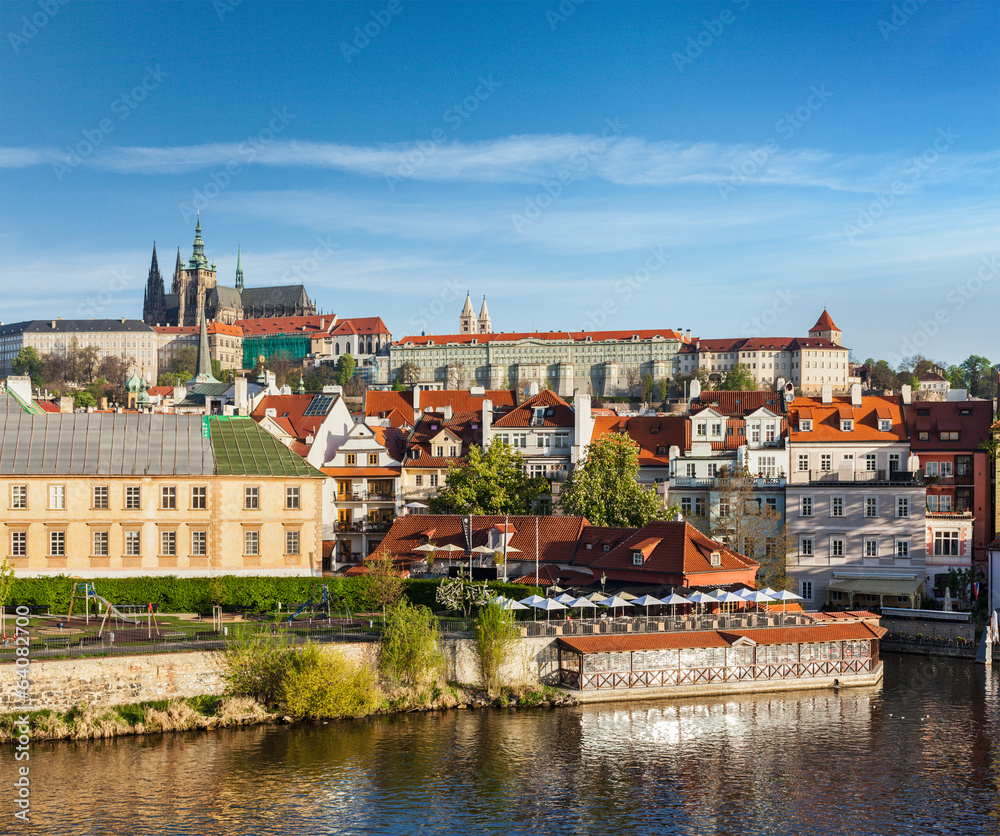 View of Mala Strana and  Prague castle over Vltava river