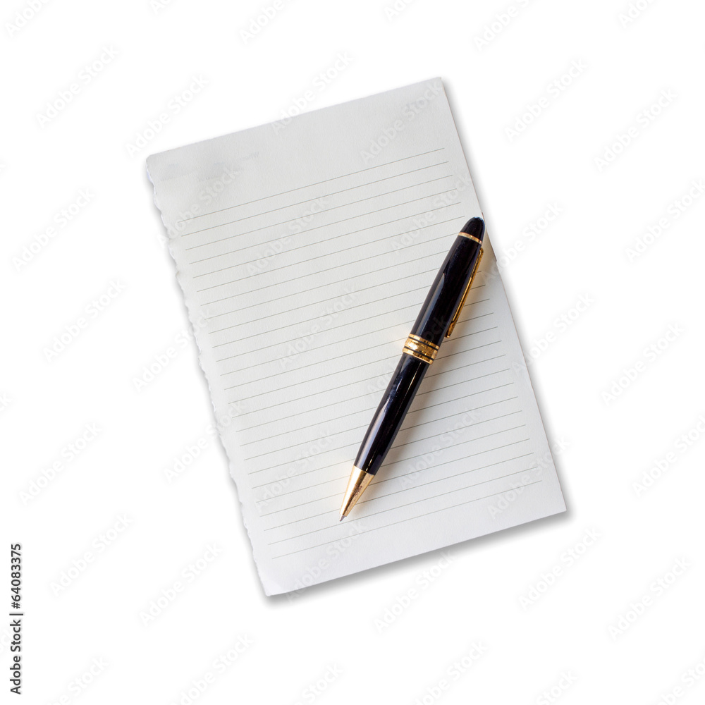 note paper and pen on white background note paper and pen on white background