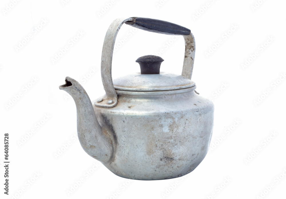 Small classic kettle for camping isolated on white background Small classic kettle for camping isolated on white background