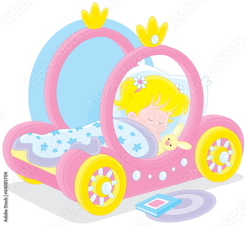Girl sleeps in a bed - carr...