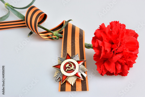 Red flower, Saint George ribbon, order of Great patriotic war photo