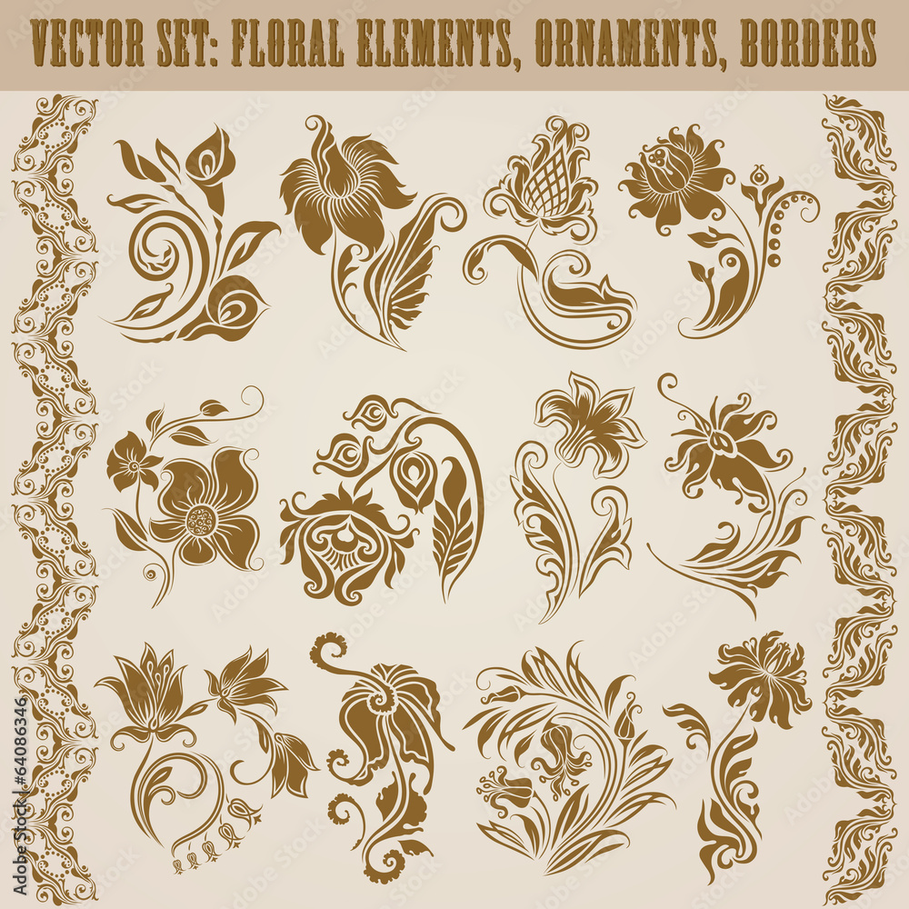 Set of vector damask ornaments.