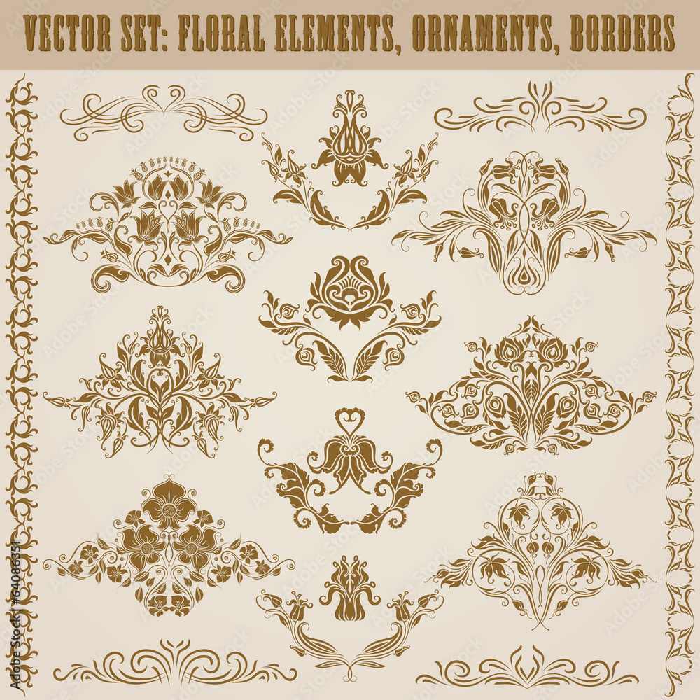 Set of vector damask ornaments. Set of vector damask ornaments.