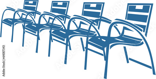 Row of blue chairs on Promenade des Anglais, Nice, France
