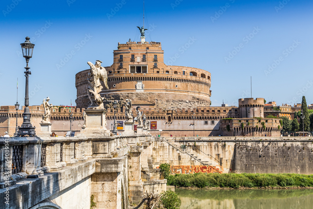 St. Andel Castle and Tiber river in Rome, Italy St. Andel Castle and Tiber river in Rome, Italy