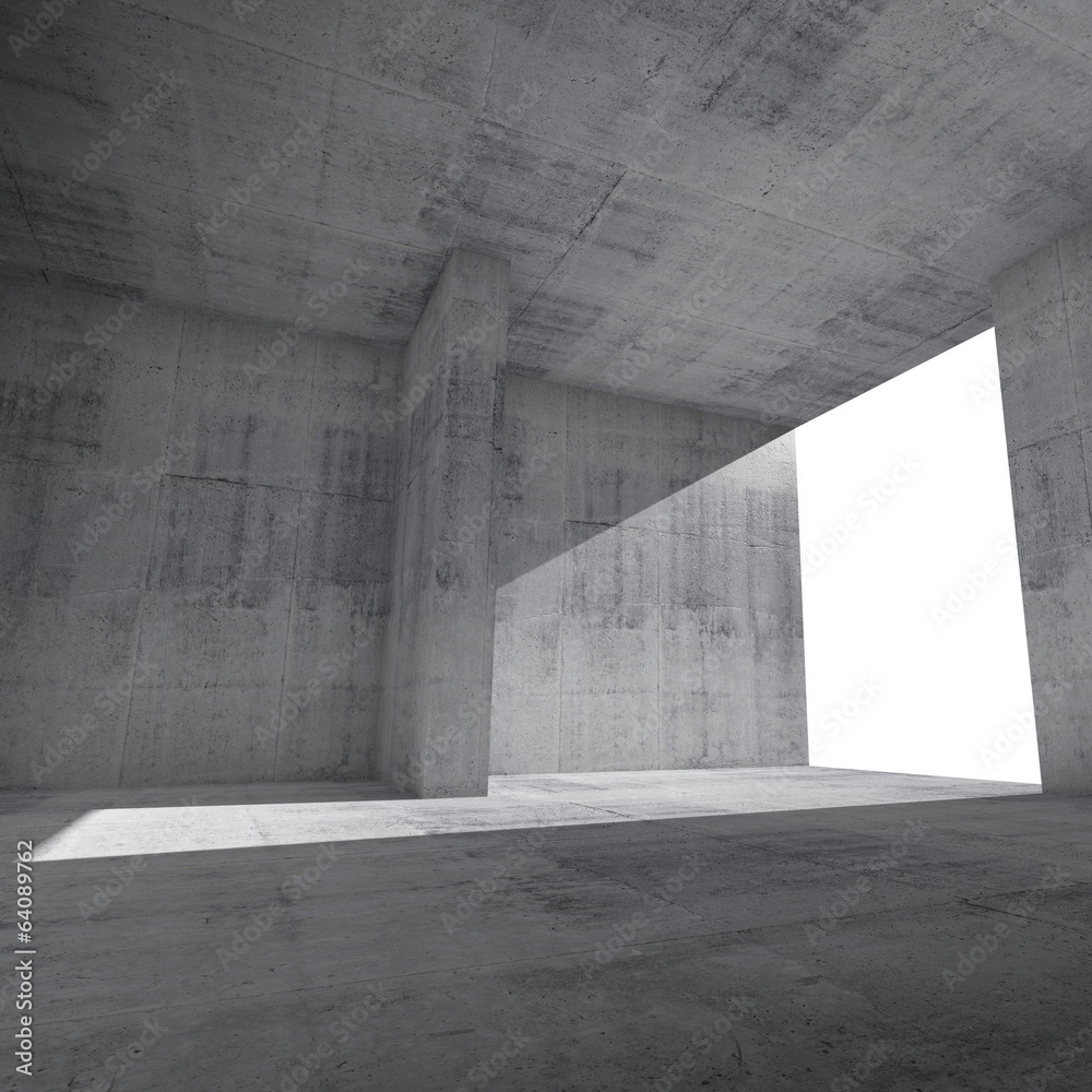 Abstract empty room interior with concrete walls and glowing win Abstract empty room interior with concrete walls and glowing win