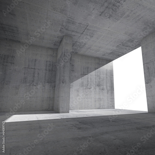 Abstract empty room interior with concrete walls and glowing win