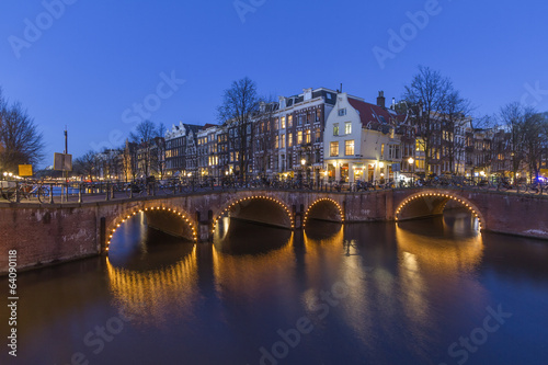Illuminated bridge in amsterdam