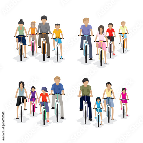 Families Riding A Bicycle - Isolated On White Background