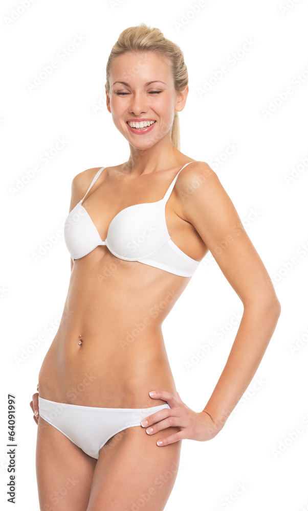 Portrait of happy young woman in lingerie Portrait of happy young woman in lingerie