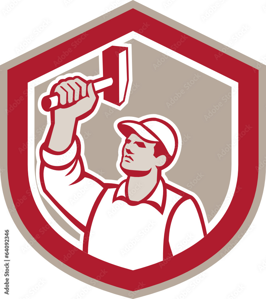 Union Worker Wielding Hammer Shield Retro Union Worker Wielding Hammer Shield Retro