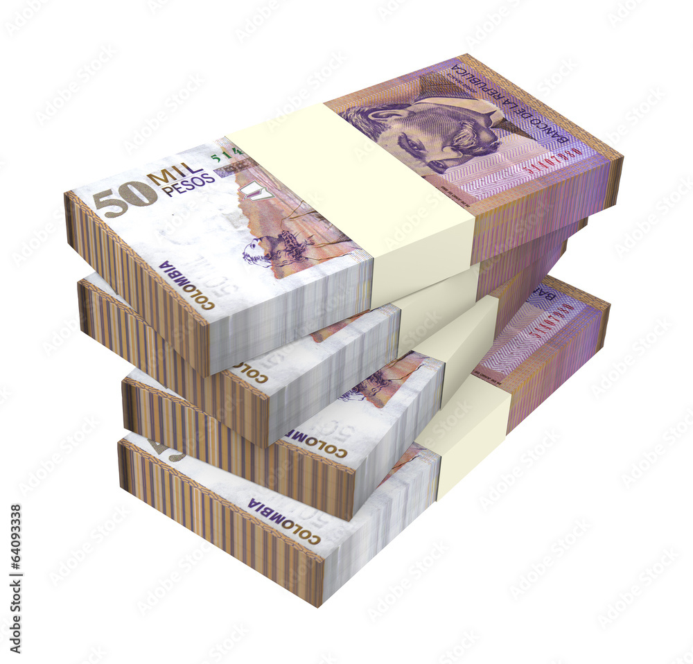 Colombian pesos money isolated on white background. 