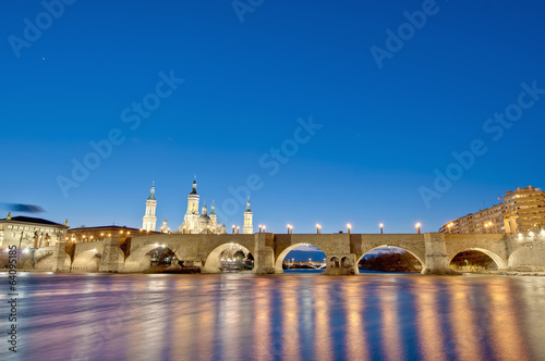 Stone Bridge across the Ebro River at Zaragoza, Spain