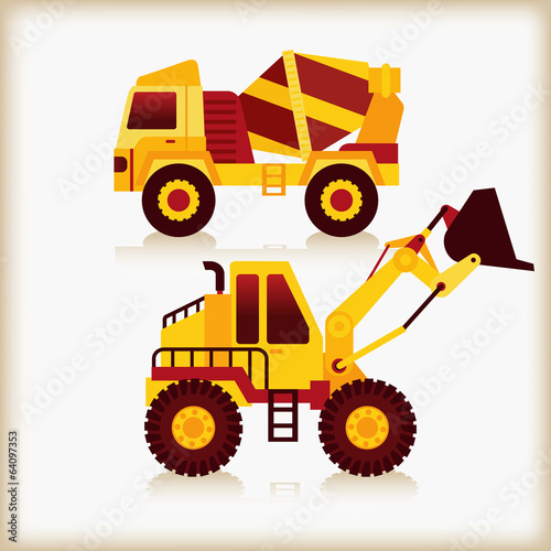 concrete mixer truck and loaders