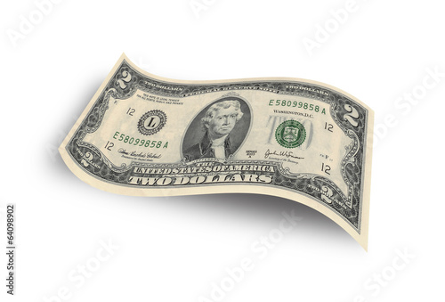 Two dollar banknote isolated on white background photo
