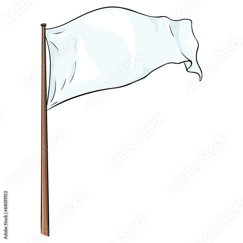 Cartoon Illustration: Blank White Flag Fluttering in the Wind