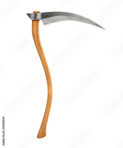 scythe on white background photo