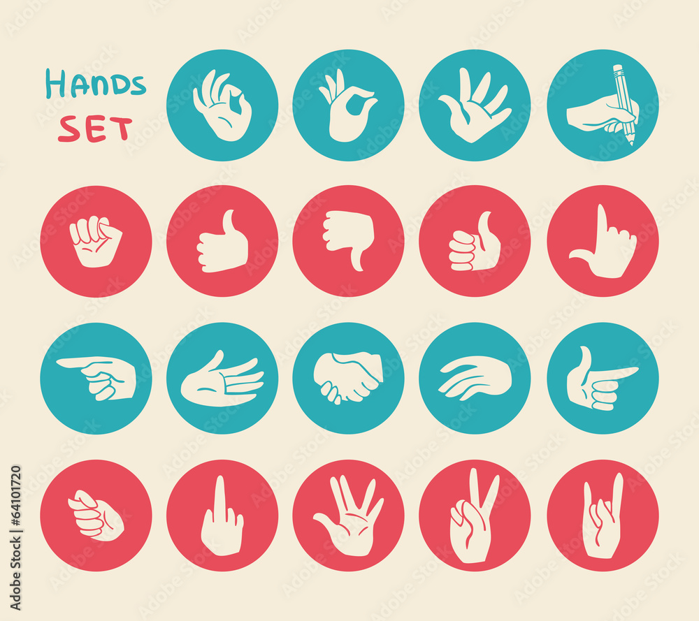 Hands gestures flat icons set
